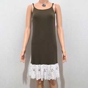 Olive Green Dress with Lace Hem
